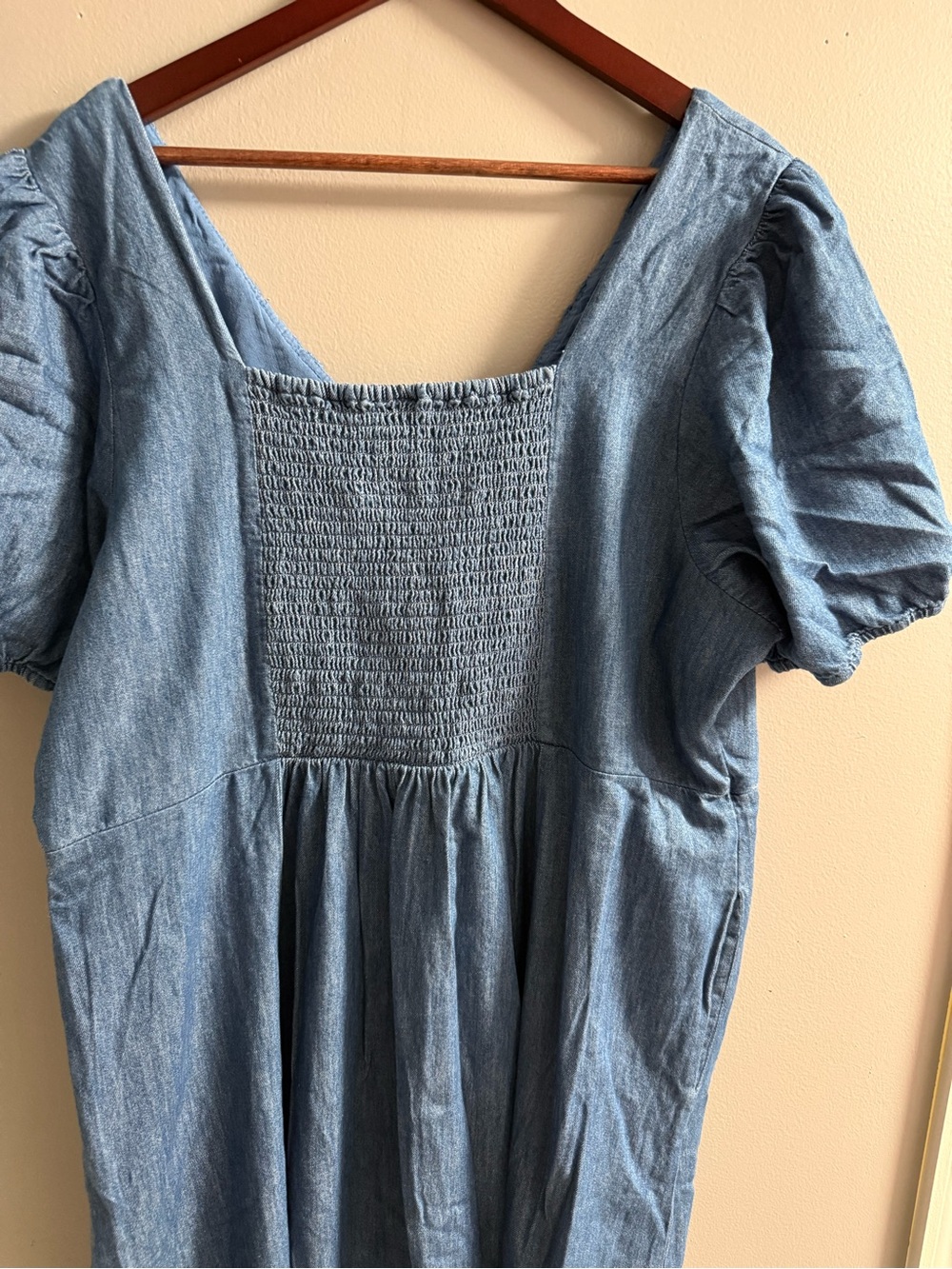 Old Navy Denim Blue Smocked-Neck Dress - Picture 3 of 4